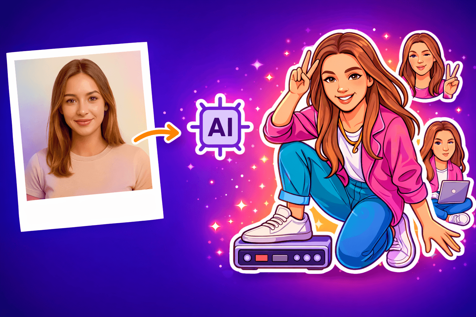 AI generated sticker example showing a stylized portrait